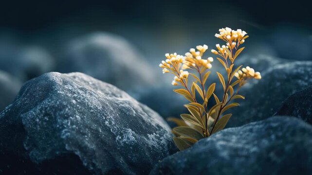 Delicate wildflowers thrive among rugged stones, showcasing resilience in rewilding project that highlights beauty of nature and flora