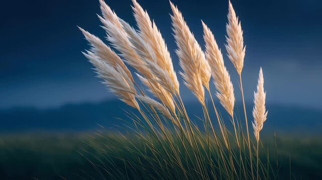 Pampas grass sways gently in breeze, showcasing beauty of nature in rewilding project filled with wildflowers and vibrant landscape flora