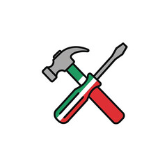 Italian craftsmanship personified: a hammer and screwdriver icon adorned with the nation's tricolor flag - Created in Adobe Illustrator