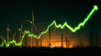 Renewable energy surges ahead a future powered by wind reflected in rising market trends with a soft glow and blurred