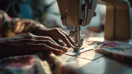 Indian Female Fashion Designer Sewing Fabric