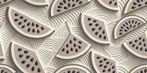Fototapeta premium Elegant textured watermelon slices create a modern artistic pattern evoking summer freshness and natural beauty.