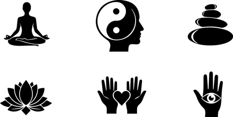 Vector art of collection of wellness and spirituality icons isolated on white background