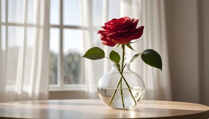 red rose flower in vase ceramic white