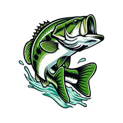 Jumping largemouth bass vector. Dynamic fishing sport mascot illustration.