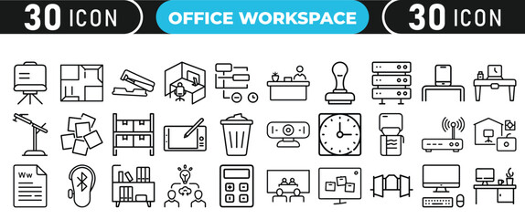 Collection of office workspace icons and symbols
