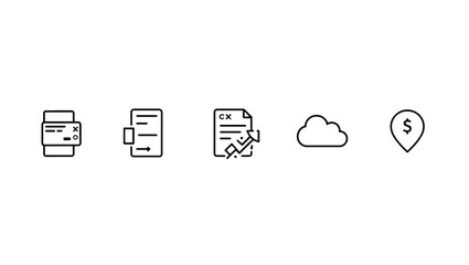 Collection of minimalist line icons representing financial growth, marketing research, and digital business success.