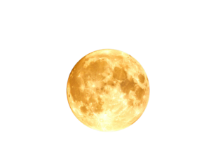Detailed view of a bright orange full moon in the night sky isolated on transparent background