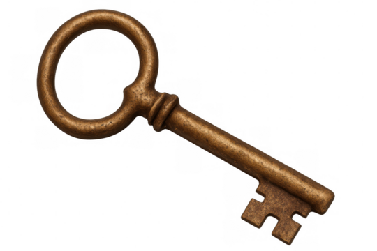 Vintage golden key resting on transparent surface, symbolizing unlocking potential, security, and hidden mysteries