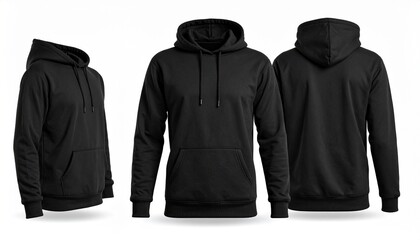 Hoodie for print design mockup, Black and white jacket and shirt fashion outfit on isolated background
