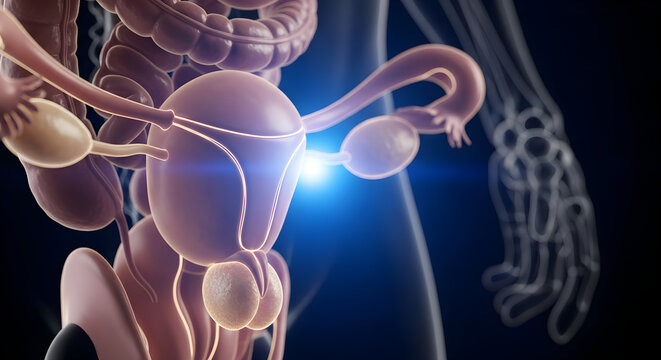 Illustration of the female reproductive system, including the uterus and ovaries