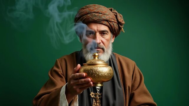Zechariah the priest performs an ancient incense ritual on a green screen, ideal for religious and spiritual projects, 4K footage.