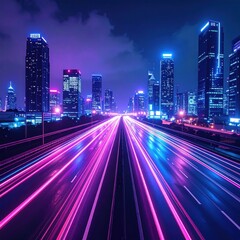 Fototapeta premium Night cityscape with vibrant light trails