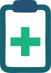Fototapeta premium Modern green cross symbol on a white clipboard with teal border representing healthcare and medical records