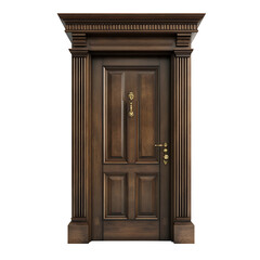 Timeless Entrance: A stately wooden door commands attention, its intricate craftsmanship and rich details. it exudes an air of elegance and sophistication.