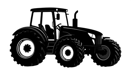 Black and White Vector Illustration of Heavy Tractor Machinery for Agriculture