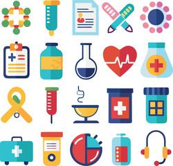Collection of medical and healthcare icons representing various aspects of health and wellness services