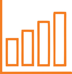 Simple hand drawn orange bar chart illustrating upward trend and growth over time with clear visual progression