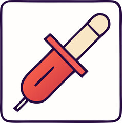A stylized flat design illustration of a red dropper filled with a liquid symbolizing medical or scientific liquid transfer and measurement