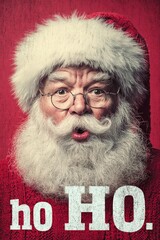 Naklejka premium Smiling santa face with festive ho ho lettering in joyful christmas style