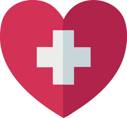 A stylized red heart with a white medical cross prominently displayed in its center symbolizing health and care