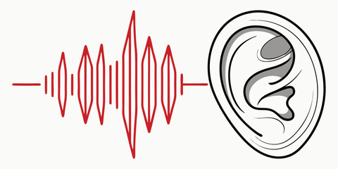 Vector art of illustration depicting the human ear receiving sound waves, representing hearing and auditory perception