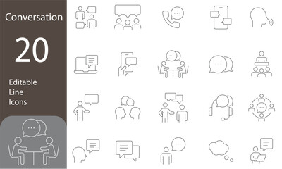 Conversation Editable Line Icons Set. speaking, chat, dialogue, communication, and more. business related icons. Vector illustration