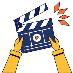 Illustration of hands holding a clapboard for filmmaking indicating the start of a movie production or scene