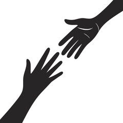 Vector art of silhouette of two hands reaching out to each other symbolizing help support and connection