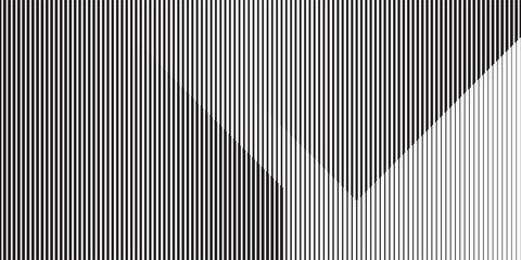 Obraz premium Narrow black-white vertical lines. Symmetric geometric ornament. Striped seamless pattern, abstract wallpaper. Digital paper for textile print, page fill. Vector 