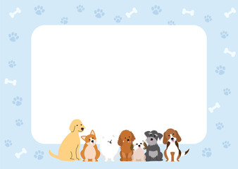Cute dog breeds frame on a light blue backdrop