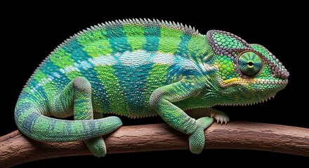 Obraz premium Close-up Portrait of a Panther Chameleon showcasing vibrant colors and intricate skin textures on