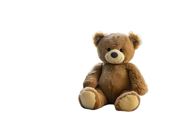 Obraz premium A fluffy brown teddy bear sitting, isolated on transparent background, representing childhood, comfort, and play