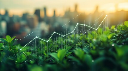 Growth Chart Over Greenery With City Skyline in the Background