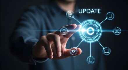 Digital Technology Update Concept With Hand Touching Futuristic Interface