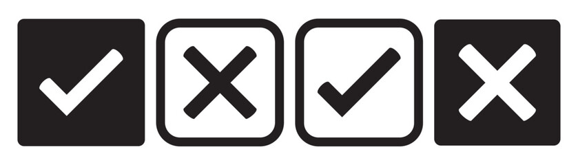Fototapeta premium tick mark icon button set check box correct right wrong black buttons or yes or no checkmark red cross green tick square vector illustration