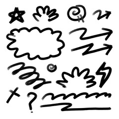 a collection of shapes from black paint strokes