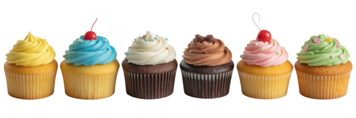 Assortment of deliciously decorated cupcakes isolated on transparent background