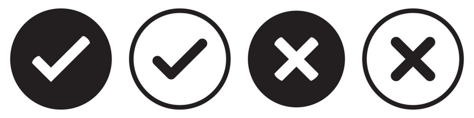 Fototapeta premium tick mark icon button set check box correct right wrong black buttons or yes or no checkmark red cross green tick square vector illustration