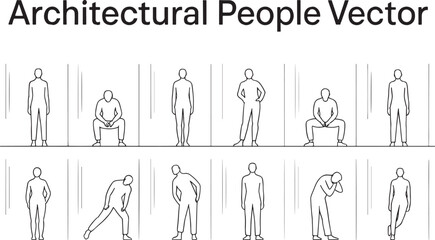 Architectural People Vector Line Art for Presentation and Design Elements Illustrating Human Scale and Figures in Various Poses