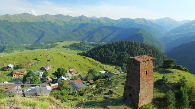 Omalo village in Tusheti, Georgia, popular area for hiking