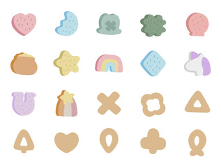 Lucky charms cereal set in scandinavian style with different shapes breakfast snack forms inspired by food symbols perfect for your illustration and creative designs projects