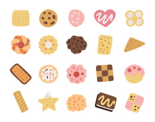 Cookie snack set in scandinavian style featuring various pastry shapes perfect for kitchen baking dessert food and breakfast for your illustration and creative design projects