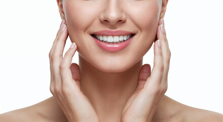 Obraz premium Close-up of a Woman's Smiling Mouth with White Teeth