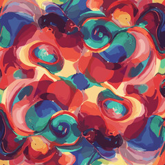 Obraz premium Vibrant abstract painting with colorful swirls, spots, and fluid shapes creating dynamic movement and visual texture