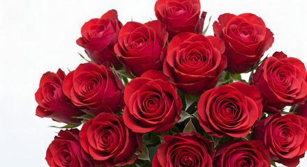 Obraz premium 鮮やか深紅バラ束 柔らかな光で輝く 愛らしい花びら. AI Generated