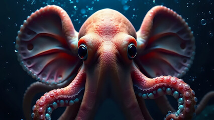 Obraz premium An octopus with distinctly large, ear-like fins resembling those of an elephant is shown underwater