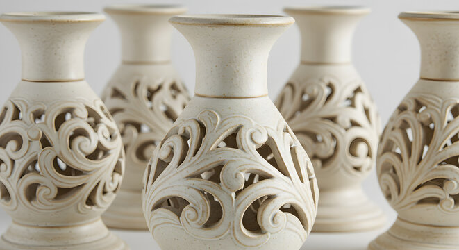 繊細な透かし彫り 白磁器 花瓶 優雅な光と影 (Sensai na sukasiori hakujihiki kabin yugana hikari to kage) This translates roughly to: "Delicate pierced work, white porcelain vase, elegant light and shadow.". AI Generated