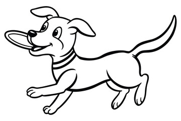 Happy cartoon dog playing with a frisbee