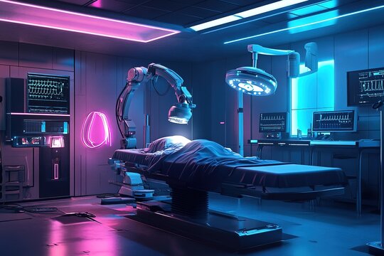 AI-powered medical diagnostic scanner, glowing interface, futuristic clinic setting, hyper-realistic details